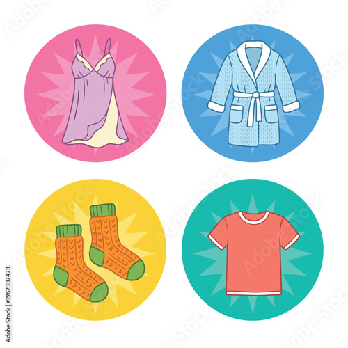 Collection of casual clothing items and sleepwear.