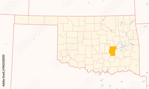 Photos Map of the County Hughes (Oklahoma, US) showing the Federal State with the highl