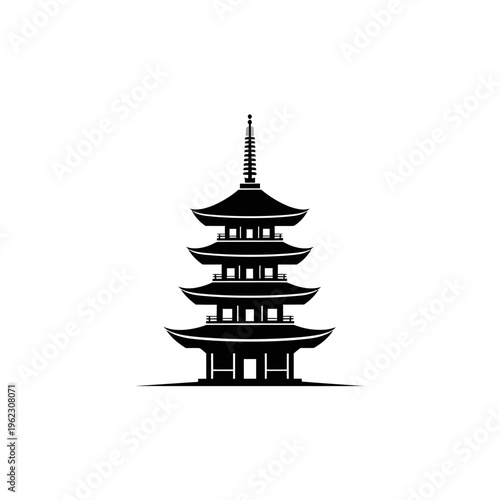 Traditional Asian Pagoda Silhouette Illustration.