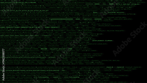 Green computer code text on black background. Digital glitch and error message stream. Cybersecurity data hacking or virtual cyberspace failure. Vector graphics interface concept.