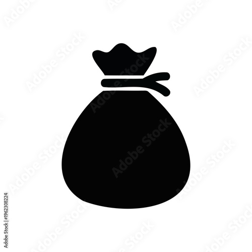 Money bag glyph icon featuring solid black sack symbol for financial wealth, business profit and investment capital vector