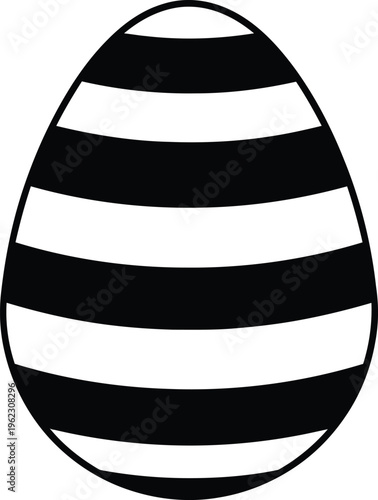 Black and white striped Easter egg silhouette on white background for holiday design.