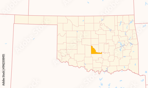 Map of the County McClain (Oklahoma, US) showing the Federal State with the highlighted County