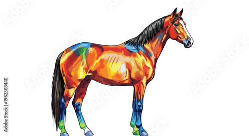 A brown vector illustration of an isolated stallion pony standing as a decorative farm animal souvenir