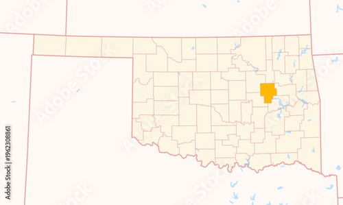 Map of the County Okmulgee (Oklahoma, US) showing the Federal State with the highlighted County