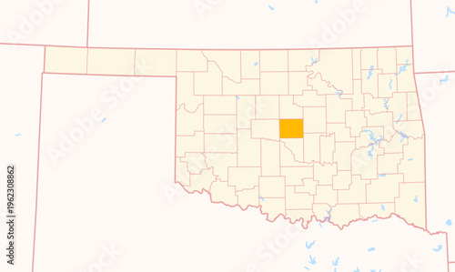 Map of the County Oklahoma (Oklahoma, US) showing the Federal State with the highlighted County