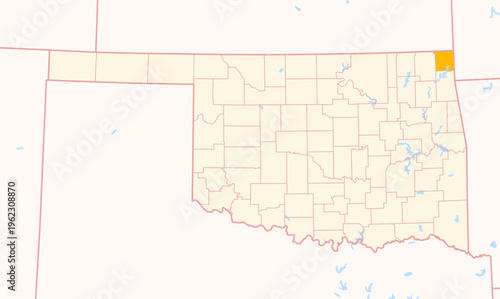 Map of the County Ottawa (Oklahoma, US) showing the Federal State with the highlighted County
