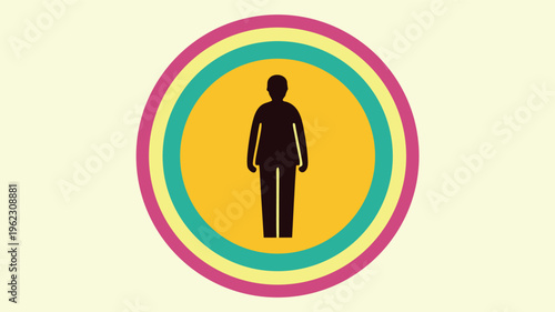 Silhouette of a person centered in concentric colorful rings, representing focus, inner self, or personal journey