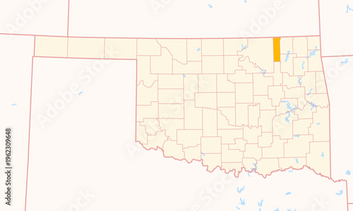 Map of the County Washington (Oklahoma, US) showing the Federal State with the highlighted County