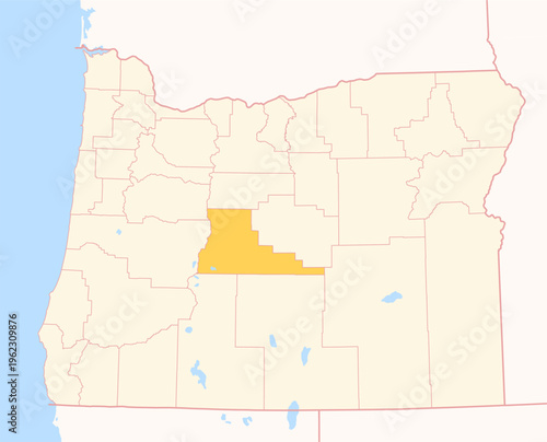Map of the County Deschutes (Oregon, US) showing the Federal State with the highlighted County