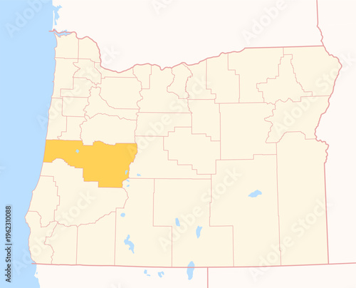 Map of the County Lane (Oregon, US) showing the Federal State with the highlighted County