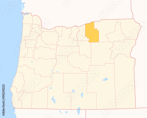 Map of the County Morrow (Oregon, US) showing the Federal State with the highlighted County