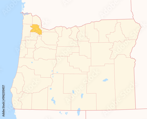 Map of the County Washington (Oregon, US) showing the Federal State with the highlighted County