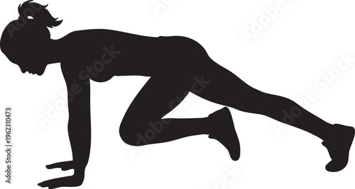 Dynamic silhouette of a woman performing a mountain climber exercise, showcasing intense fitness training and active lifestyle