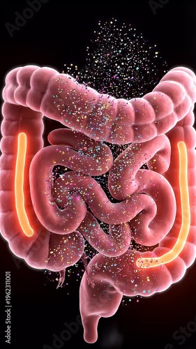 Dynamic animations illustrate the process of digestion and the role of gut bacteria in maintaining overall health