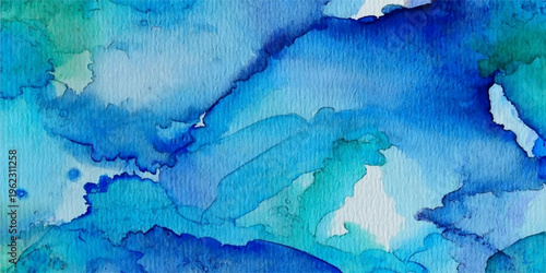 An artistic world map illustration featuring a blue paint texture on a wall with global continents and oceans designed as a nature symbol for travel and geography