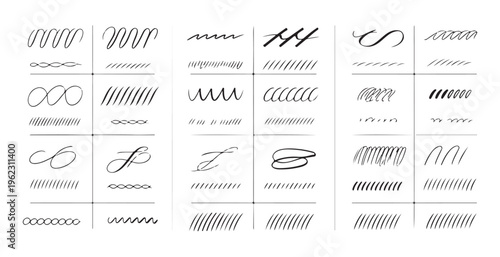 Calligraphy practice sheet with repetitive pen strokes flourishes and elegant cursive writing style patterns