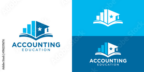 Creative simple accounting education logo template. Graduation hat with chart graph symbol for accounting financial management logo design vector illustration