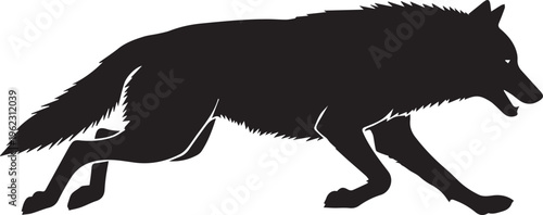 Black wolf silhouette walking isolated on transparent background