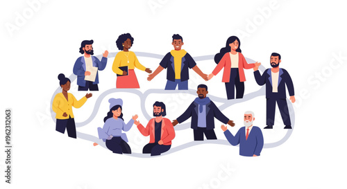 Diverse People Connecting in a Social Network Illustration for Global Communication and Teamwork