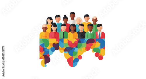 Diverse Global People Community with Abstract Colorful World Map Illustration
