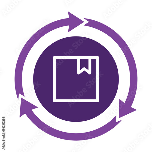 Purple icon of a bookmark with circular arrows indicating recycling or reuse