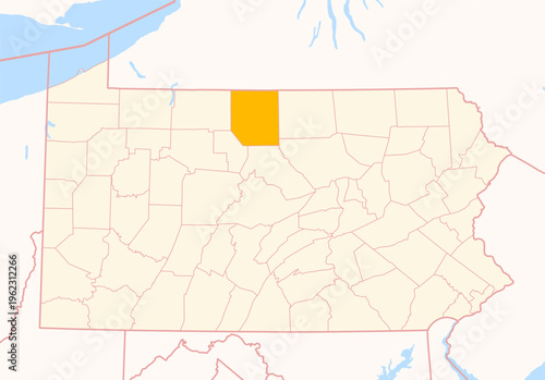Map of the County Potter (Pennsylvania, US) showing the Federal State with the highlighted County