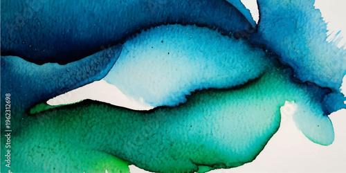 A vibrant illustration of blue, white, and yellow tropical fish swimming through a marine coral reef underwater in the deep blue ocean water