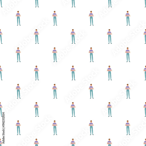 Men holding dislike signs creating a seamless pattern on a white background