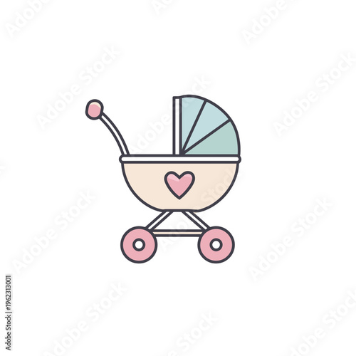 Cute Baby Stroller Icon with Heart Design