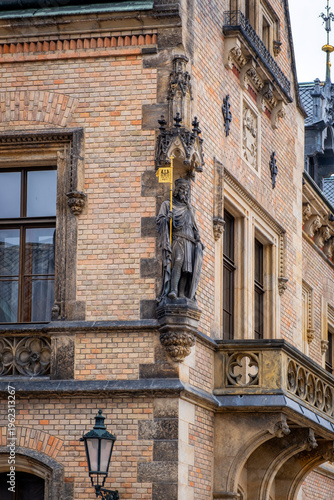 Ancient statue decoration of a palace in the old jewish getto in the old city of Prague (Czech Republic)