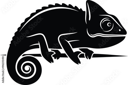 Black and white illustration of a chameleon