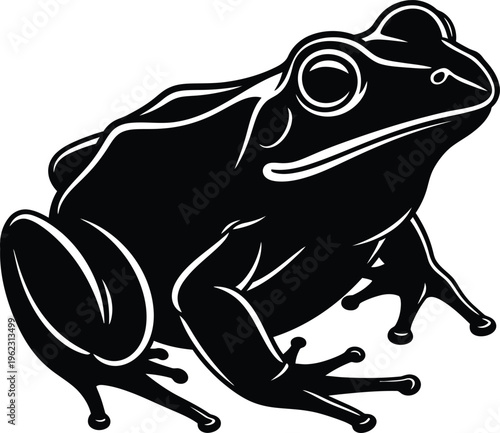 Black and white illustration of a frog