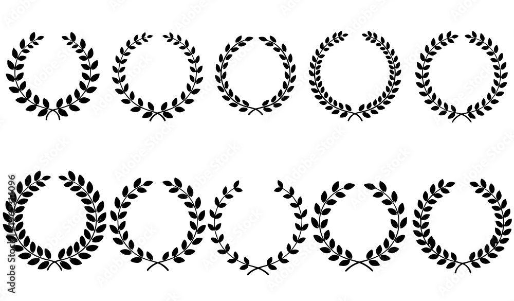 Obraz premium Black circular laurel wreath set foliate branches vector illustration award emblem design