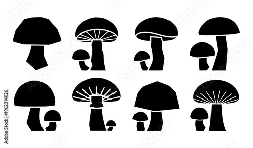 Abstract geometric mushroom silhouettes set modern fungi icon collection vector illustration