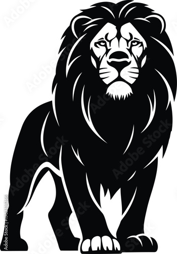 Majestic lion illustration in black and white