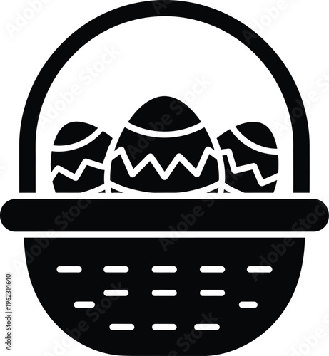 Easter basket with three decorated eggs black silhouette vector illustration.