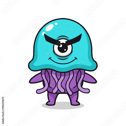 Angry Cartoon Jellyfish Character Illustration.