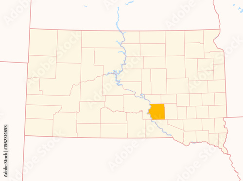 Map of the County Brule (South Dakota, US) showing the Federal State with the highlighted County