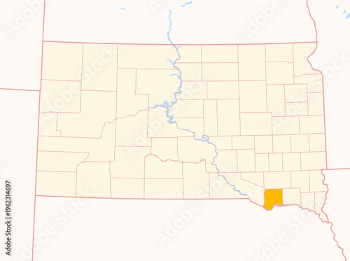 Map of the County Bon Homme (South Dakota, US) showing the Federal State with the highlighted County