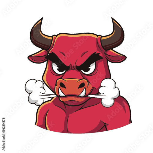 Angry Red Bull Cartoon Character Illustration.