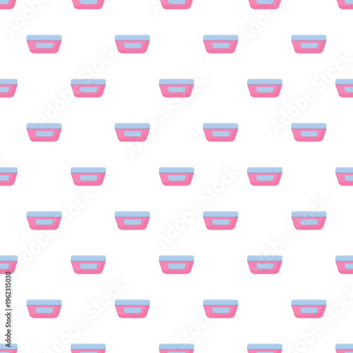 Cosmetic cream jars repeating in a seamless pink and light blue pattern