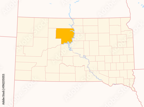 Obraz na plátně Map of the County Dewey (South Dakota, US) showing the Federal State with the hi