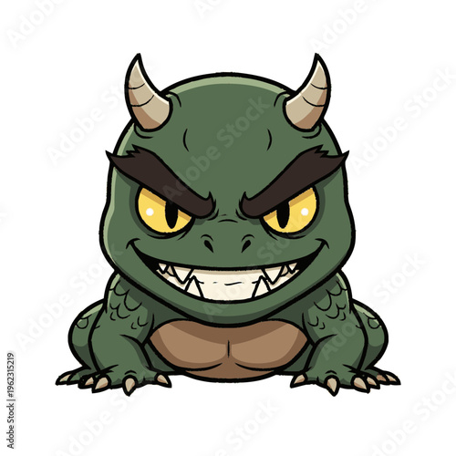 Cartoon Green Dragon with Sharp Teeth.