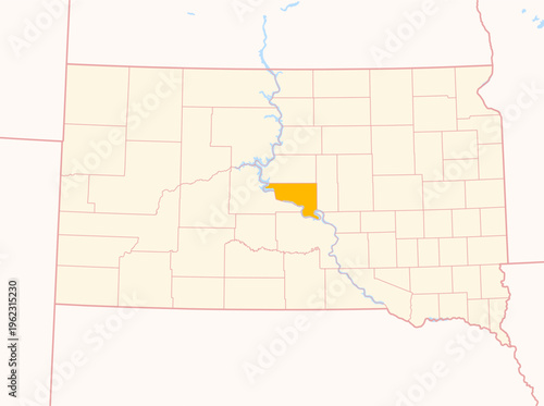 Tableau sur toile Map of the County Hughes (South Dakota, US) showing the Federal State with the h