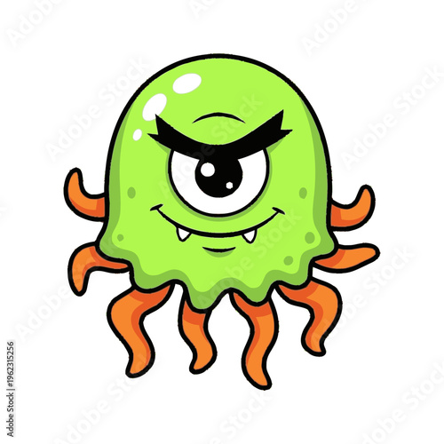 Cartoon Green Germ Microbe Character Illustration.