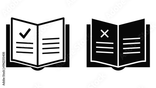 Black and white checkmark and cross in square frames