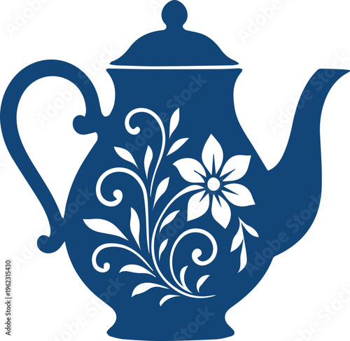 Elegant Floral Teapot Silhouette Icon