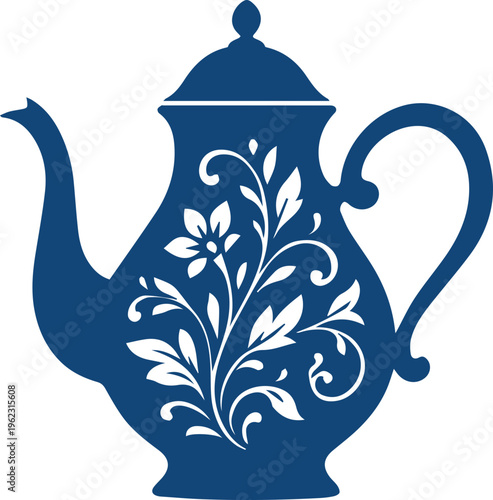 Elegant Floral Teapot Silhouette Icon