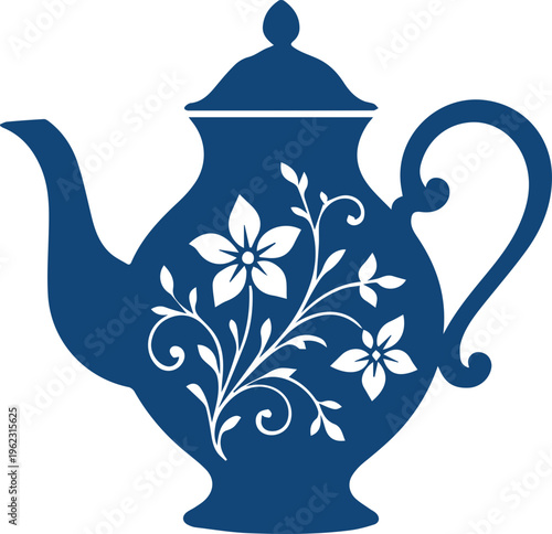 Elegant Floral Teapot Silhouette Icon